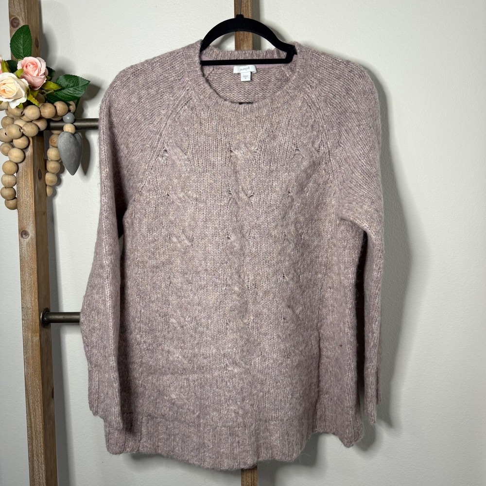 Pure Jill Womens Mauve Speckled Knit Raglan Sweater Textured Detail Size Medium - Picture 2 of 11